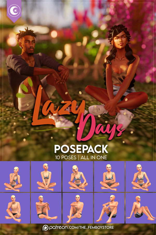 Mix [FEMBOY] Lazy Days Posepack by simsfinds - The Sims 4 Custom Content