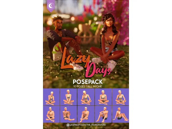 Mix [FEMBOY] Lazy Days Posepack by the_FemboyStore - The Sims 4 Custom Content