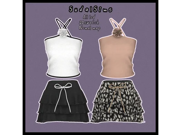 Alpha [sudal] Flower strap top Ruffle knotted skirt by sudalsims - The Sims 4 Custom Content