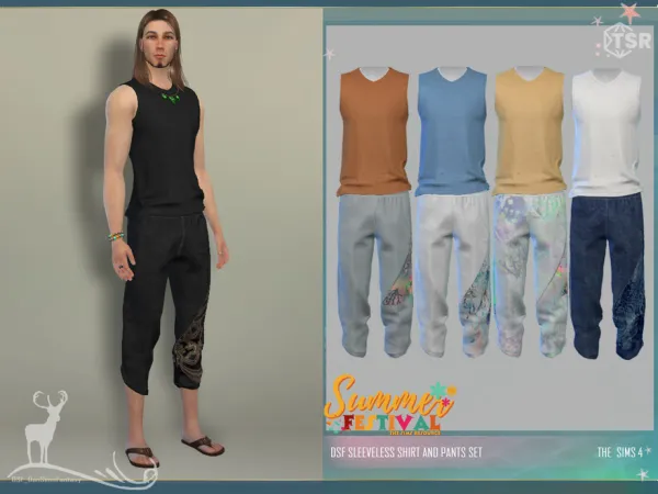 Alpha SUMMER FESTIVAL SLEEVELESS SHIRT AND CAPRI PANTS - The Sims 4 Custom Content