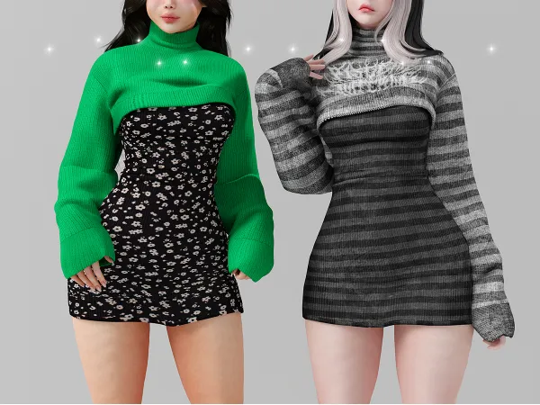 Alpha Mini sweater with dress - The Sims 4 Custom Content