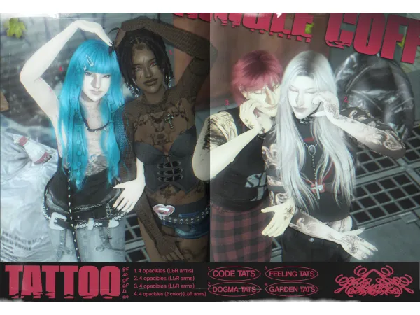 Mix [GIGGLECOFFIN] TATTOO SET by RottenMothBoy - The Sims 4 Custom Content