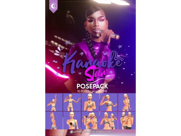 Mix [FEMBOY] Karaoke Star Posepack by the_FemboyStore - The Sims 4 Custom Content