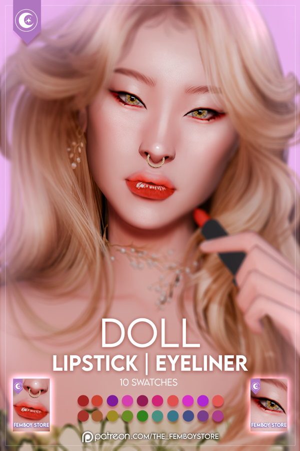 Alpha [FEMBOY] Doll Lipstick Eyeliner by simsfinds - The Sims 4 Custom Content