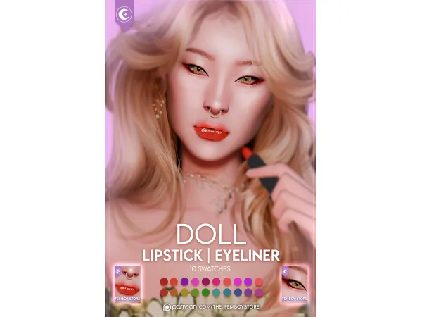 Alpha [FEMBOY] Doll Lipstick Eyeliner by the_FemboyStore - The Sims 4 Custom Content