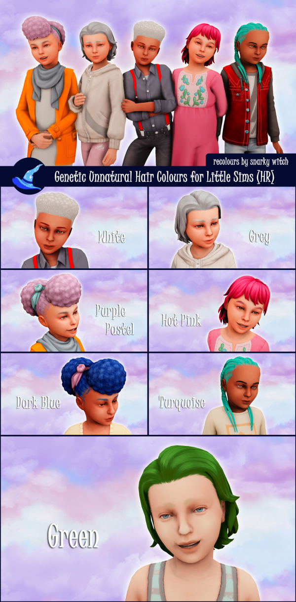Maxis Match Genetic Unnatural Hair Colours for Little Sims (Horse Ranch) by simsfinds - The Sims 4 Custom Content