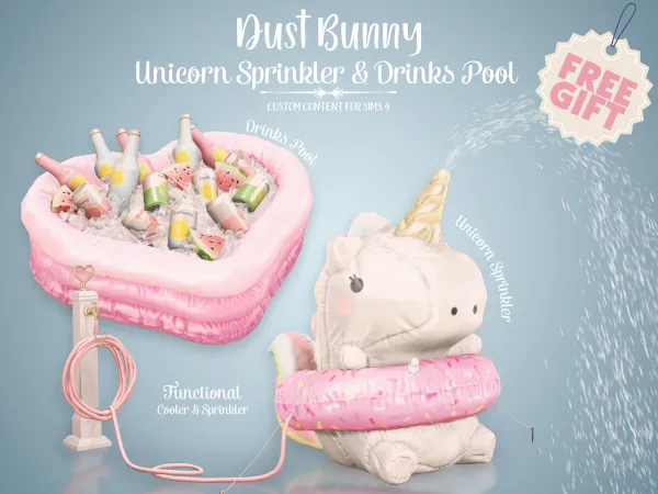 Alpha dust bunny unicorn sprinkler drinks pool (gift) - The Sims 4 Custom Content