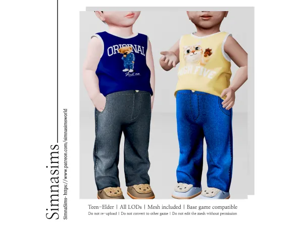 Alpha Infant jeans sleeveless top by simnasimsworld - The Sims 4 Custom Content
