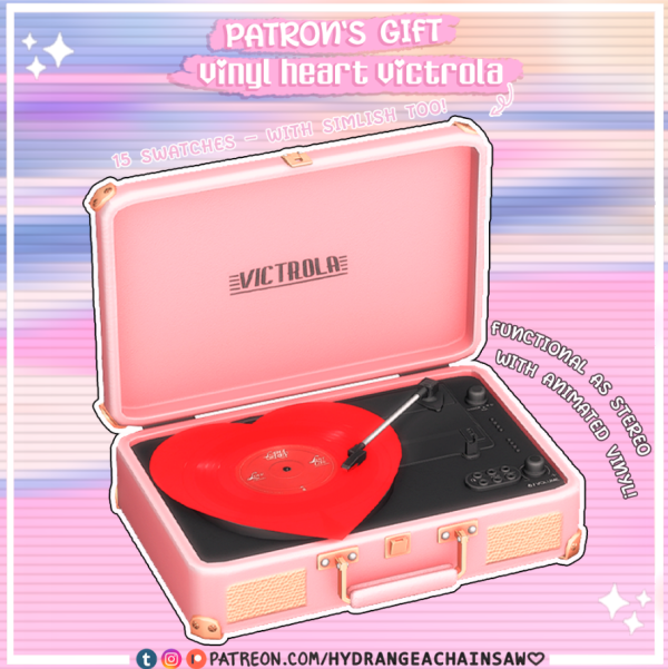 Mix Vinyl Heart Victrola (with animated vinyl) by hydrangeachainsaw - The Sims 4 Custom Content