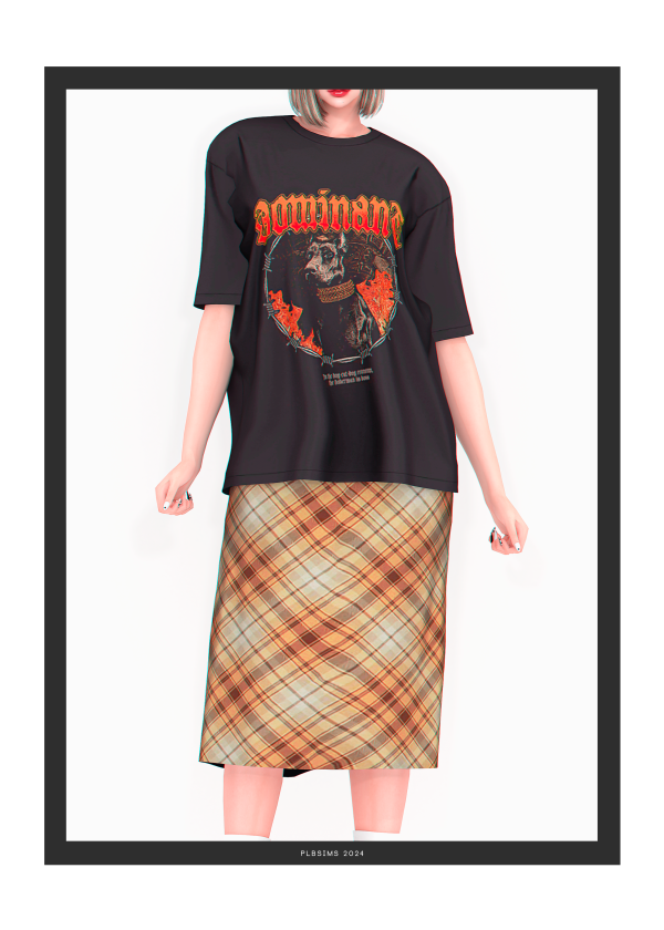 Alpha Licorice T Shirt y2k midi skirt by plbsims - The Sims 4 Custom Content