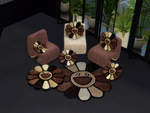Alpha Pillows Rugs Set FLOWER by fusionstylesims4 - The Sims 4 Custom Content