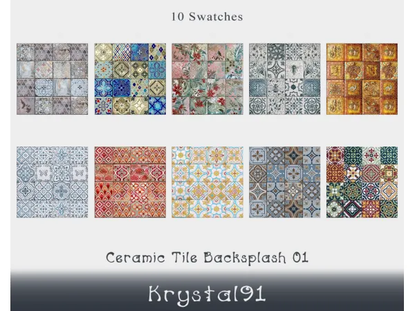 Mix Ceramic Tile Backsplash 01 - The Sims 4 Custom Content