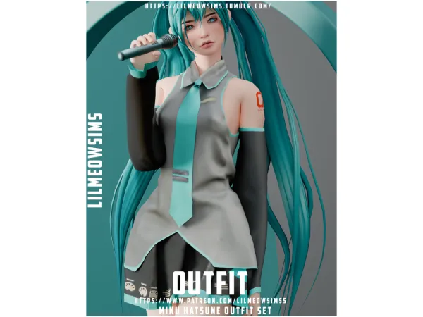 Alpha Miku Hatsune Outfit by lilmeowsimss - The Sims 4 Custom Content