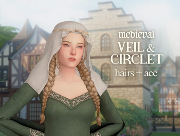 Maxis Match Medieval Veil Circlet Hairs Acc by simsfinds - The Sims 4 Custom Content