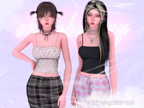 Alpha Y2K COQUETTE SET coquette top by ohmybunnny2 - The Sims 4 Custom Content