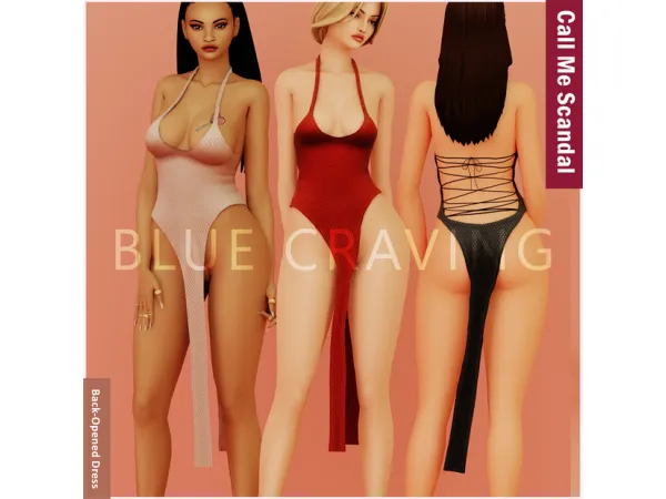 Alpha Blue Craving Back Opened Dress - The Sims 4 Custom Content