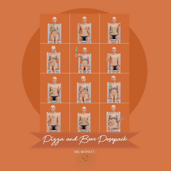 Mix Pizza and Beer Posepack by melbennett - The Sims 4 Custom Content