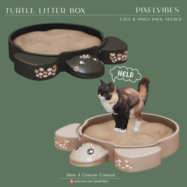 Alpha Functional Turtle Litter Box by pixelvibes - The Sims 4 Custom Content