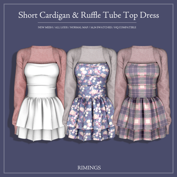 Alpha [RIMINGS] Short Cardigan Ruffle Tube Top Dress by simsfinds - The Sims 4 Custom Content
