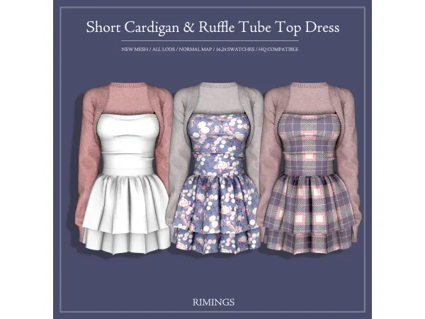 Alpha [RIMINGS] Short Cardigan Ruffle Tube Top Dress - The Sims 4 Custom Content