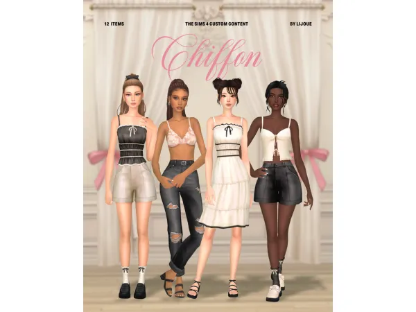 Maxis Match Chiffon Set by LIJOUE - The Sims 4 Custom Content
