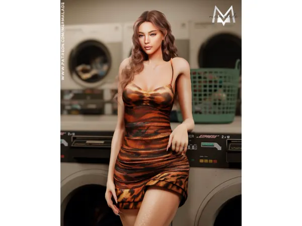 Alpha Leopard Ruched Frill Hem Mini Dress by MERMALADE - The Sims 4 Custom Content