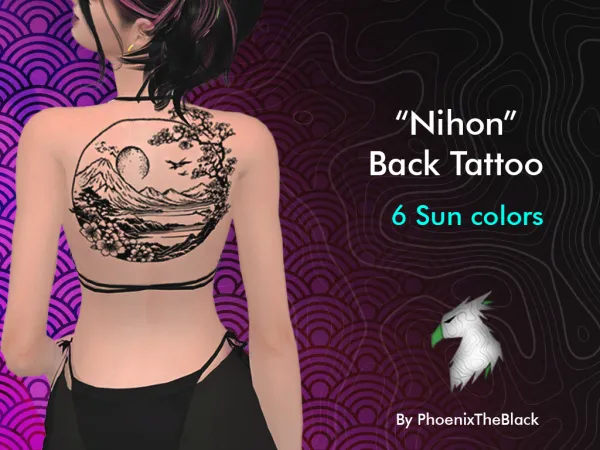 Mix Nihon Back Tattoo by phoenixtheblack - The Sims 4 Custom Content