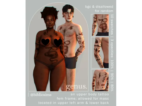 Mix GENUS AN UPPER BODY TATTOO by bibliosims - The Sims 4 Custom Content