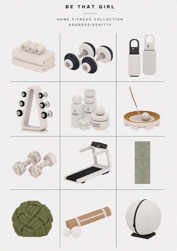 Alpha AGGRESSIVEKITTY HOME FITNESS COLLECTION by simsfinds - The Sims 4 Custom Content