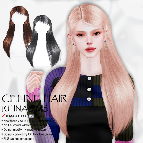Alpha Reina 96 Celine hair by simsfinds - The Sims 4 Custom Content