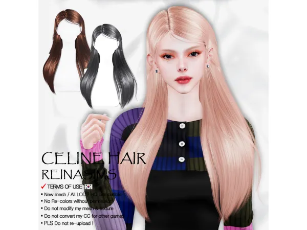 Alpha Reina 96 Celine hair - The Sims 4 Custom Content