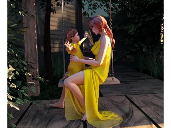 On the swing #2. Poses + Swing obj for Blender. by SONECHKO