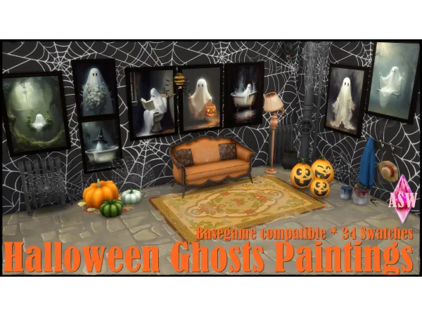 Alpha Halloween Ghosts Paintings by annettssims4welt - The Sims 4 Custom Content
