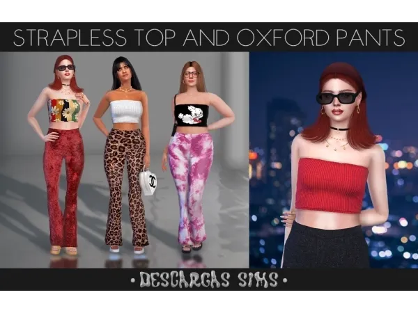 Alpha Strapless Top And Oxford Pants - The Sims 4 Custom Content