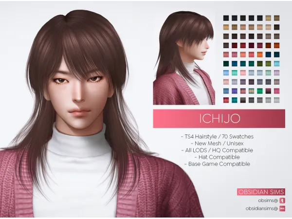 Alpha ICHIJO HAIRSTYLE by OBSIDIAN SIMS - The Sims 4 Custom Content