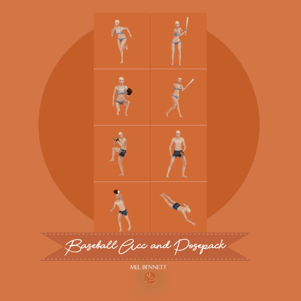 Mix Baseball Acc and Posepack by melbennett - The Sims 4 Custom Content