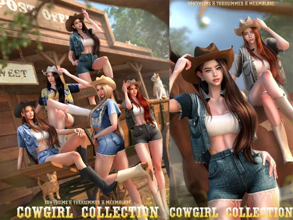 Alpha COWGIRL COLLECTION Cowgirl Denim Jacket V1V2 Cowgirl Denim Shorts V1V2 - The Sims 4 Custom Content