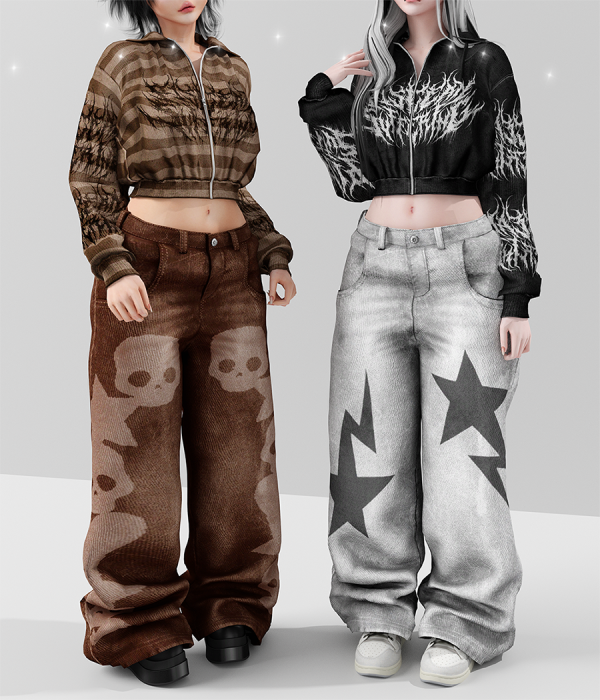 Alpha Baggy hada jeans Bloody zipper by babyetears - The Sims 4 Custom Content