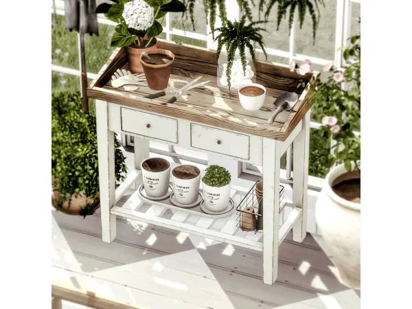 Alpha Farmhouse 2024 Potting table by Sims4Luxury - The Sims 4 Custom Content