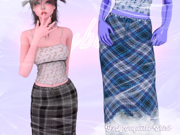 Alpha Y2K COQUETTE SET coquette long skirt - The Sims 4 Custom Content