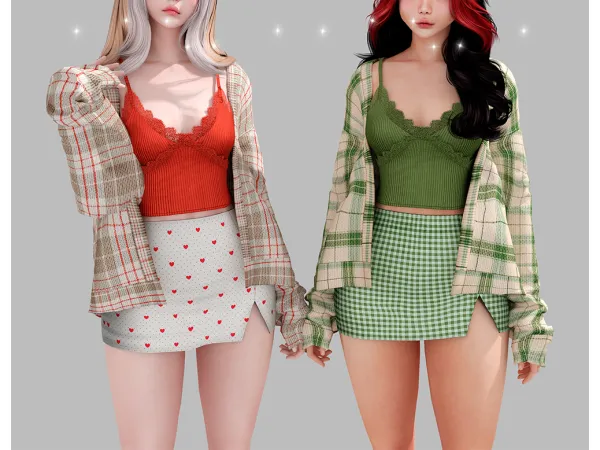 Alpha Cardigan with lace top Cat midi skirt - The Sims 4 Custom Content