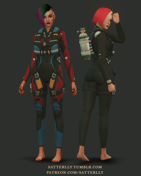 Alpha Cyberpunk 2077 Judy's neoprene diving suit Judy's cyberware by simsfinds - The Sims 4 Custom Content