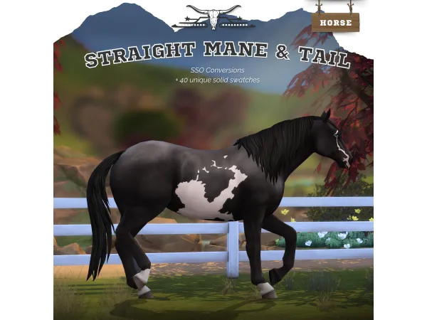 Maxis Match Straight Manes Frontmane Tail Solids by The Buckaroo Ranch - The Sims 4 Custom Content