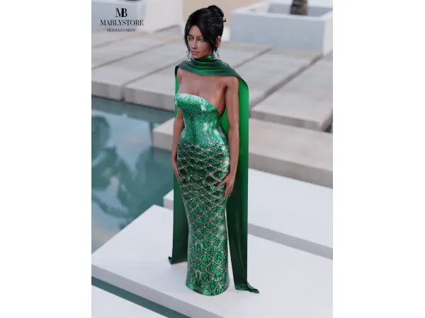 Alpha MERMEID DRESS by Mably Store - The Sims 4 Custom Content
