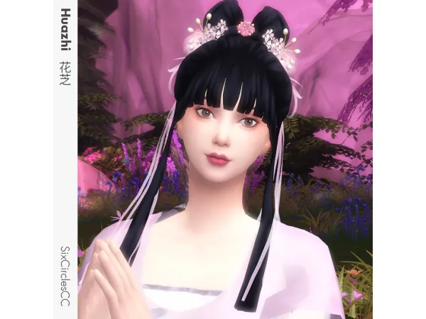 Maxis Match Chinese Hairstyle Huazhi by SixCirclesCC - The Sims 4 Custom Content