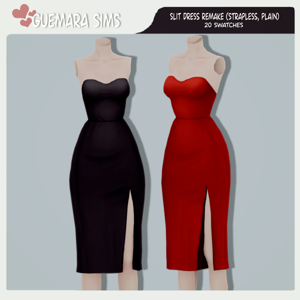 Maxis Match Slit Dress Remake (Strapless Plain) by simsfinds - The Sims 4 Custom Content