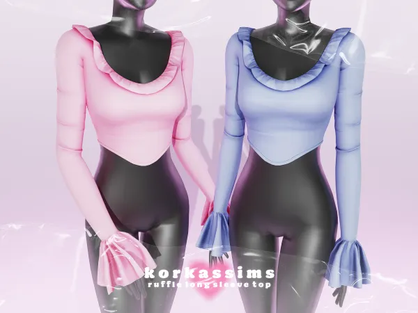 Mix ruffle long sleeve top by korkassims - The Sims 4 Custom Content