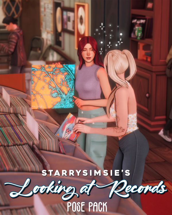Mix Looking at Records Pose Pack by simsfinds - The Sims 4 Custom Content