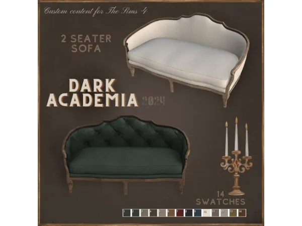 Alpha Dark Academia 2024 2 seater sofa by Sims4Luxury - The Sims 4 Custom Content