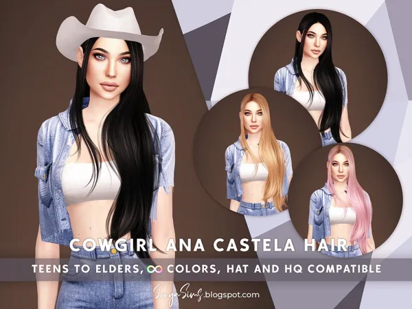 Alpha SONYASIMS COWGIRL ANA CASTELA HAIR (VERSION A) - The Sims 4 Custom Content